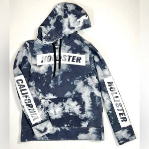 HOLLISTER Men’s Hoodie‎ Sweatshirt Tie Dye Blue Spell Out Logo Sleeves Size XS